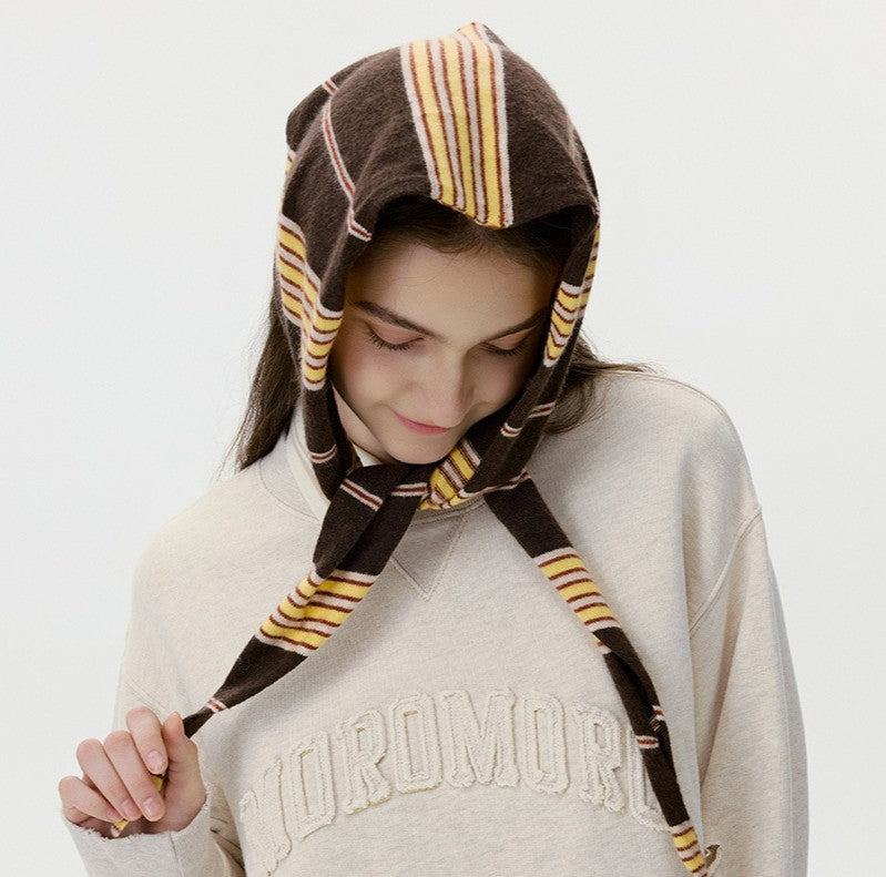 Knit Triangle Bandana Scarf With Ties - Brown - 2