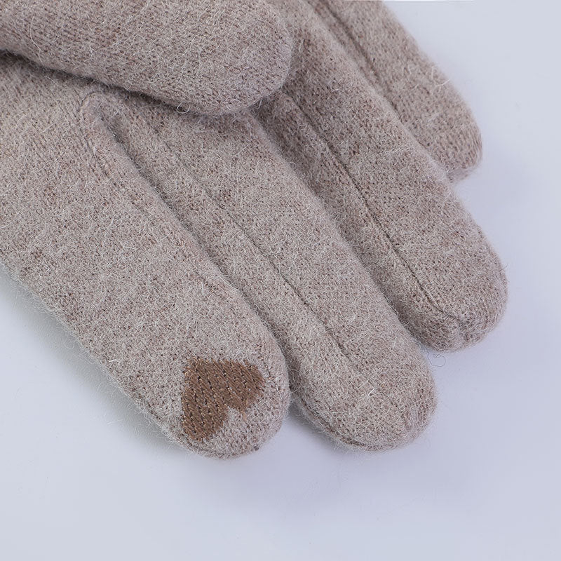 Faux Fur Cuff Cashmere Blend Gloves - Beige - 2
