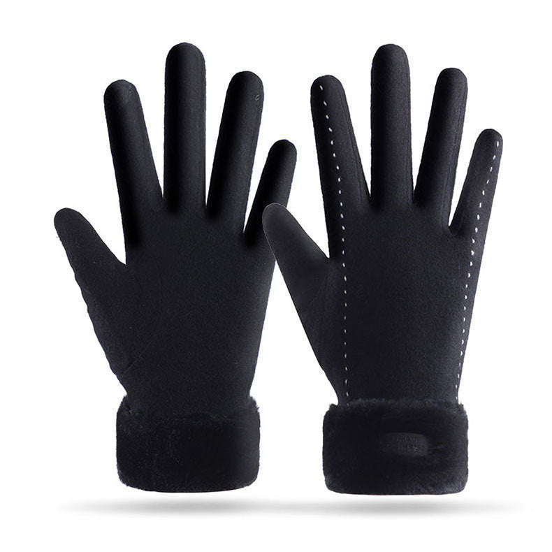 Faux Fur Cuff Cashmere Blend Gloves - Black