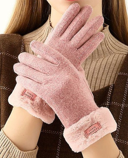 Faux Fur Cuff Cashmere Blend Gloves - view 1