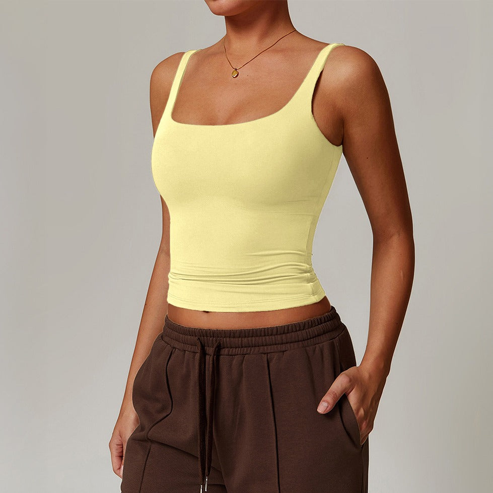 Square Neck Fitted Stretch Cropped Yoga Tank