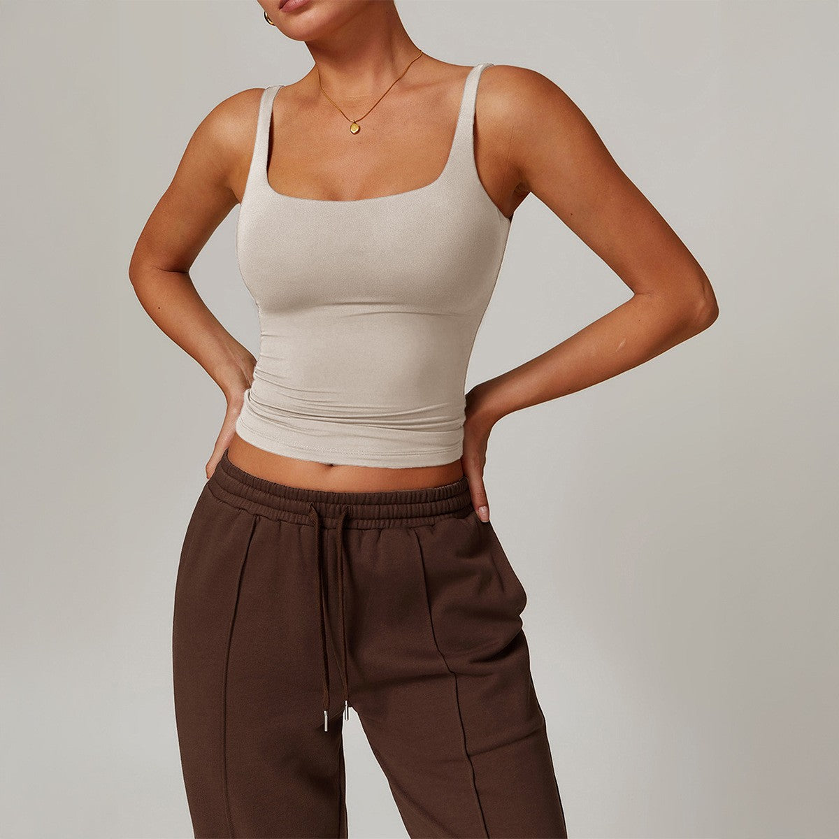 Square Neck Fitted Stretch Cropped Yoga Tank