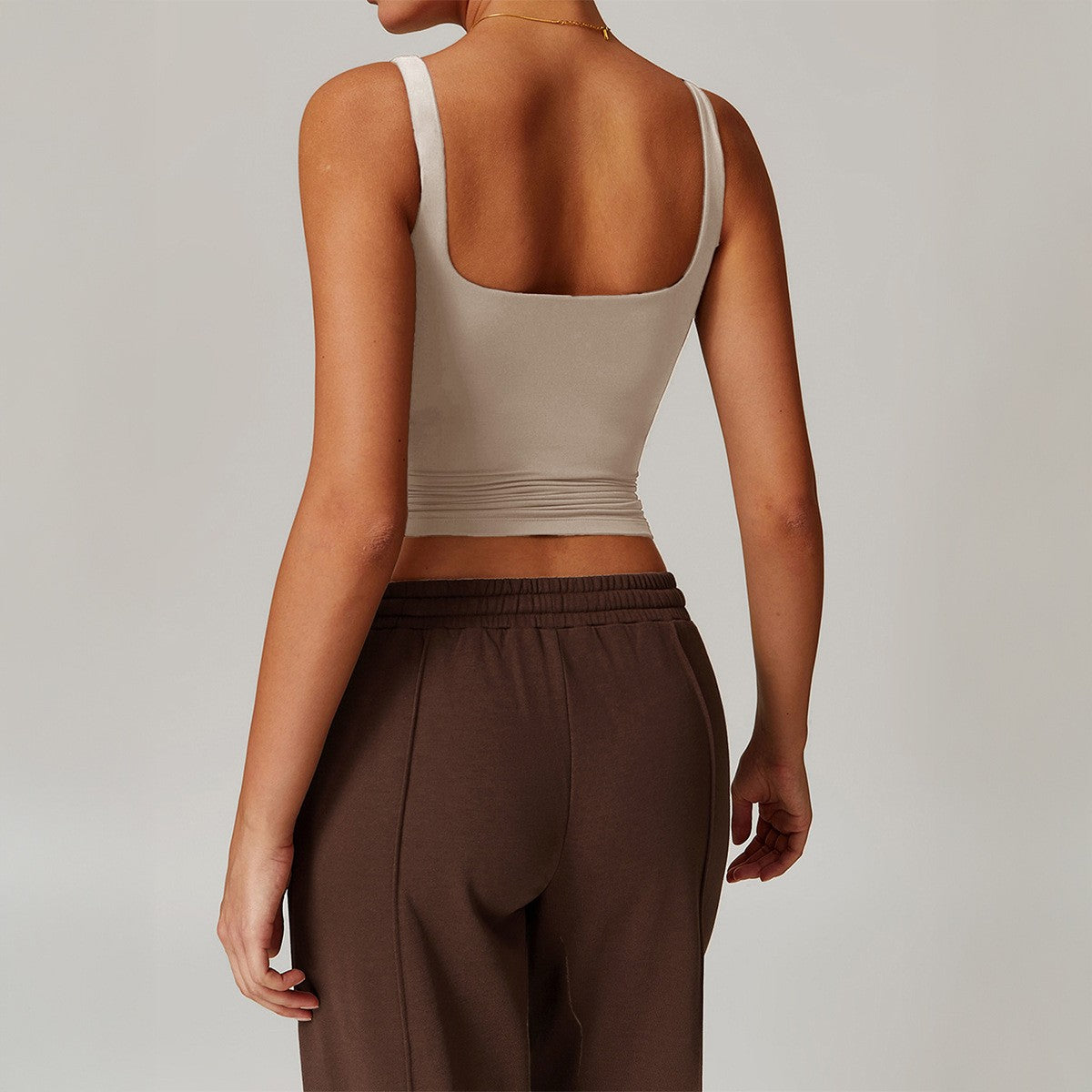 Square Neck Fitted Stretch Cropped Yoga Tank