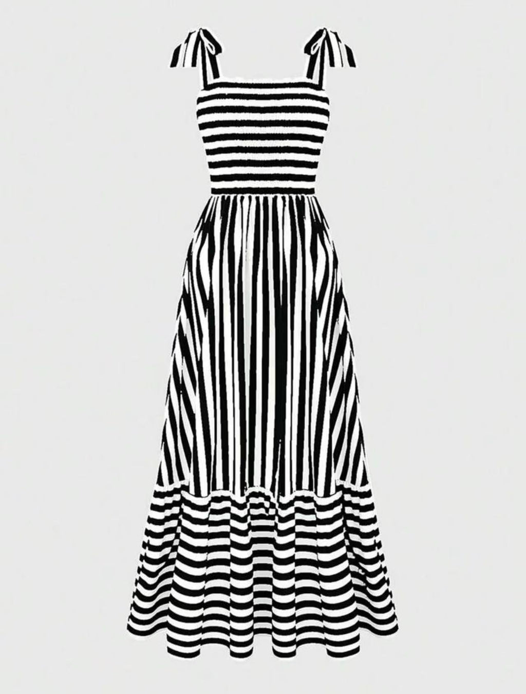 Striped Smocked Tiered Maxi Sundress - Black