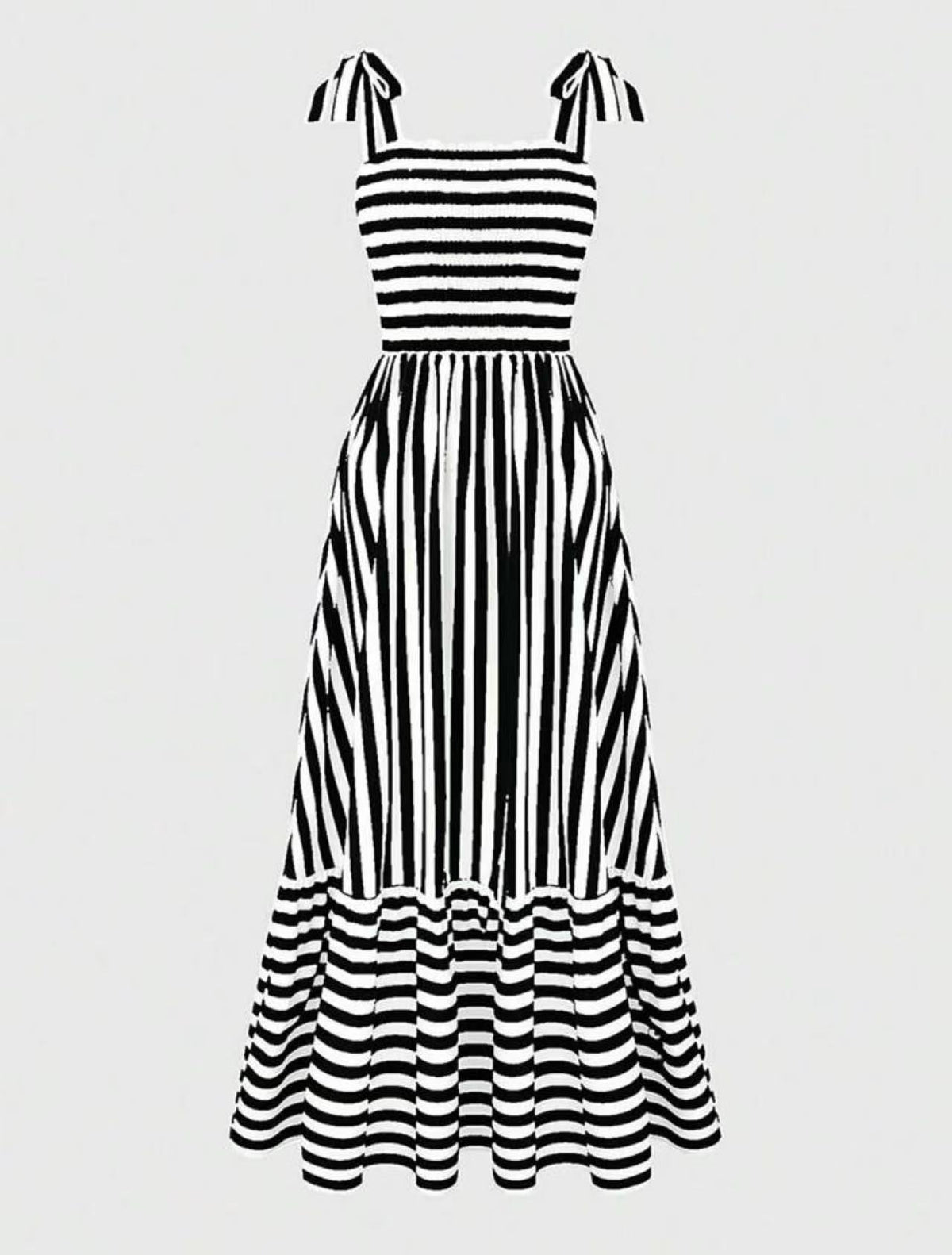 Striped Smocked Tiered Maxi Sundress - Black