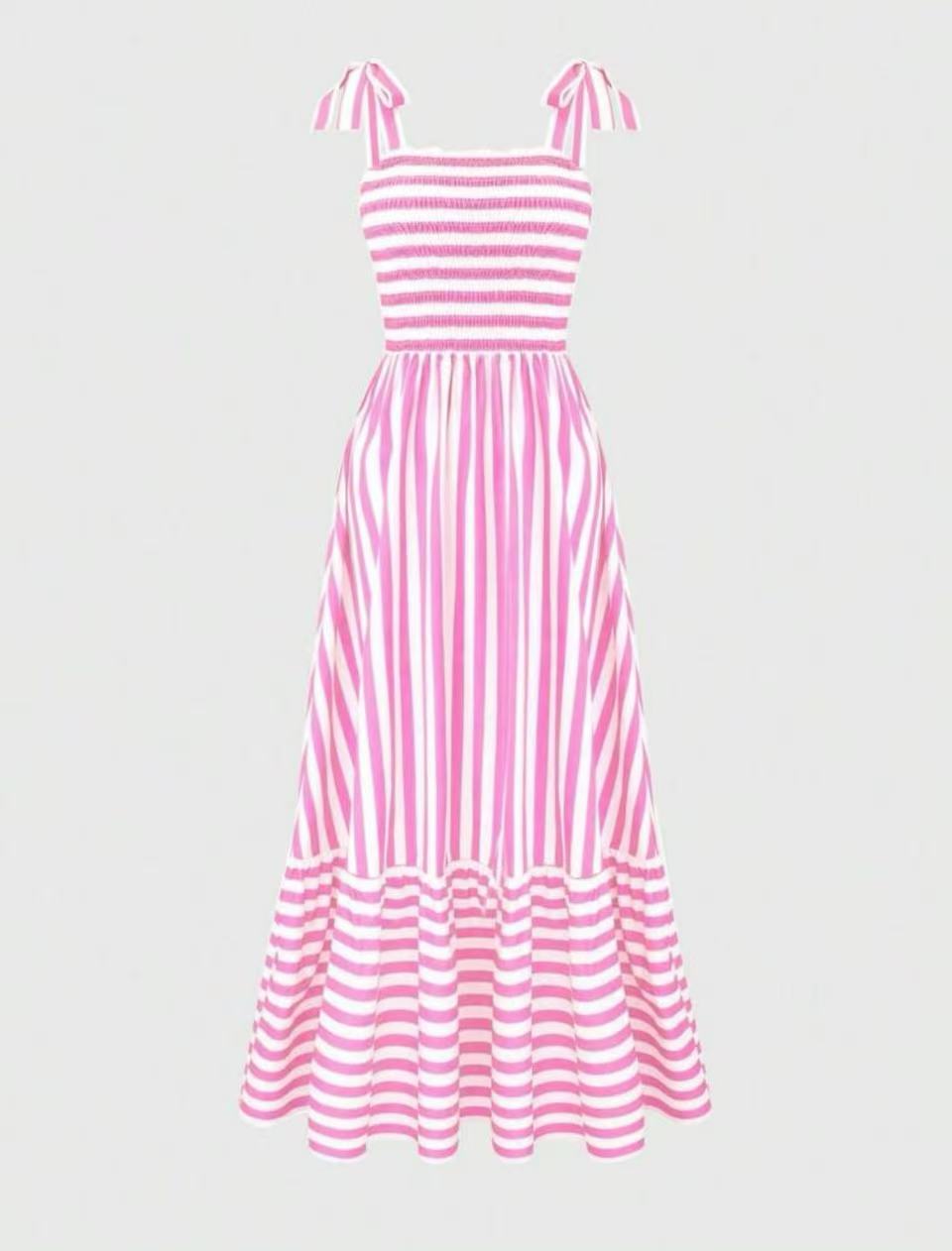 Striped Smocked Tiered Maxi Sundress - Pink