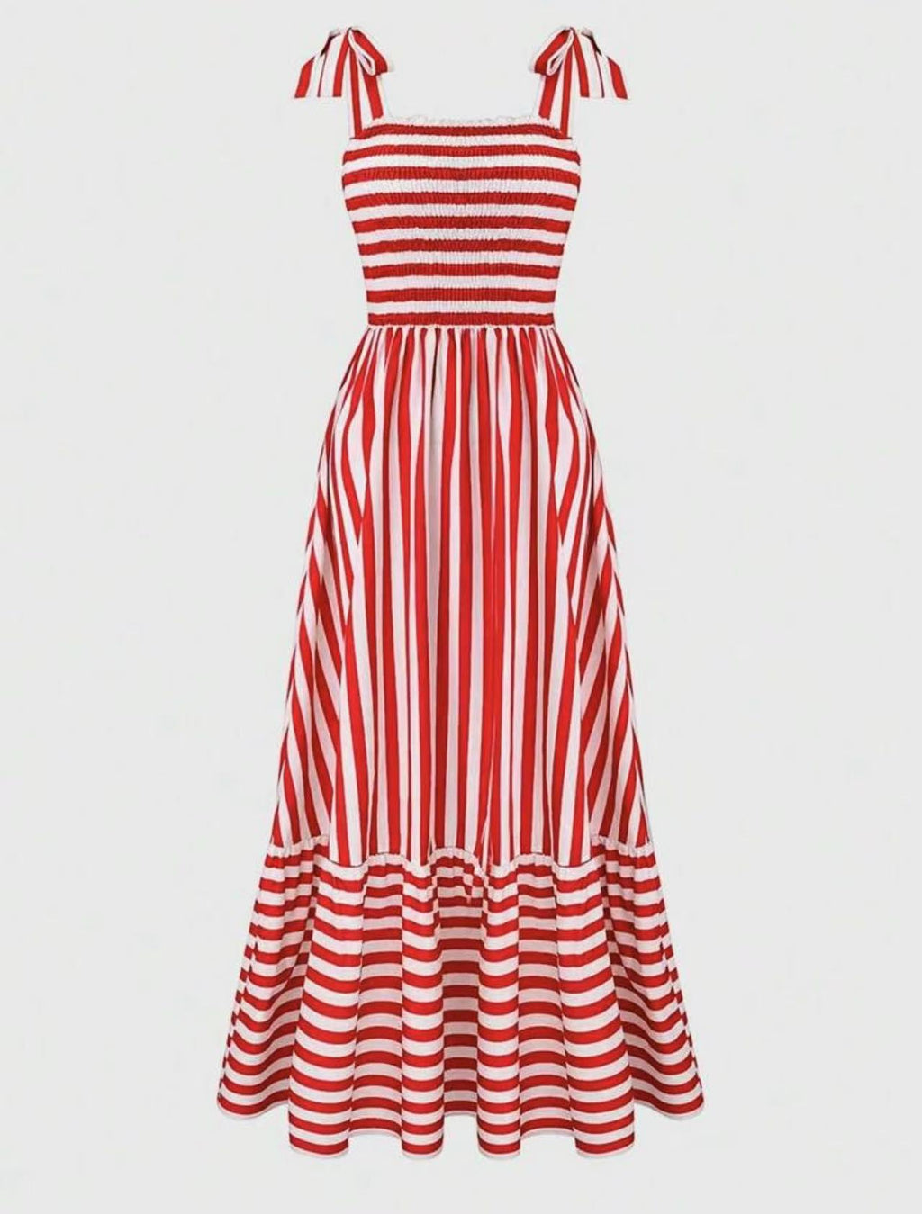 Striped Smocked Tiered Maxi Sundress - Red