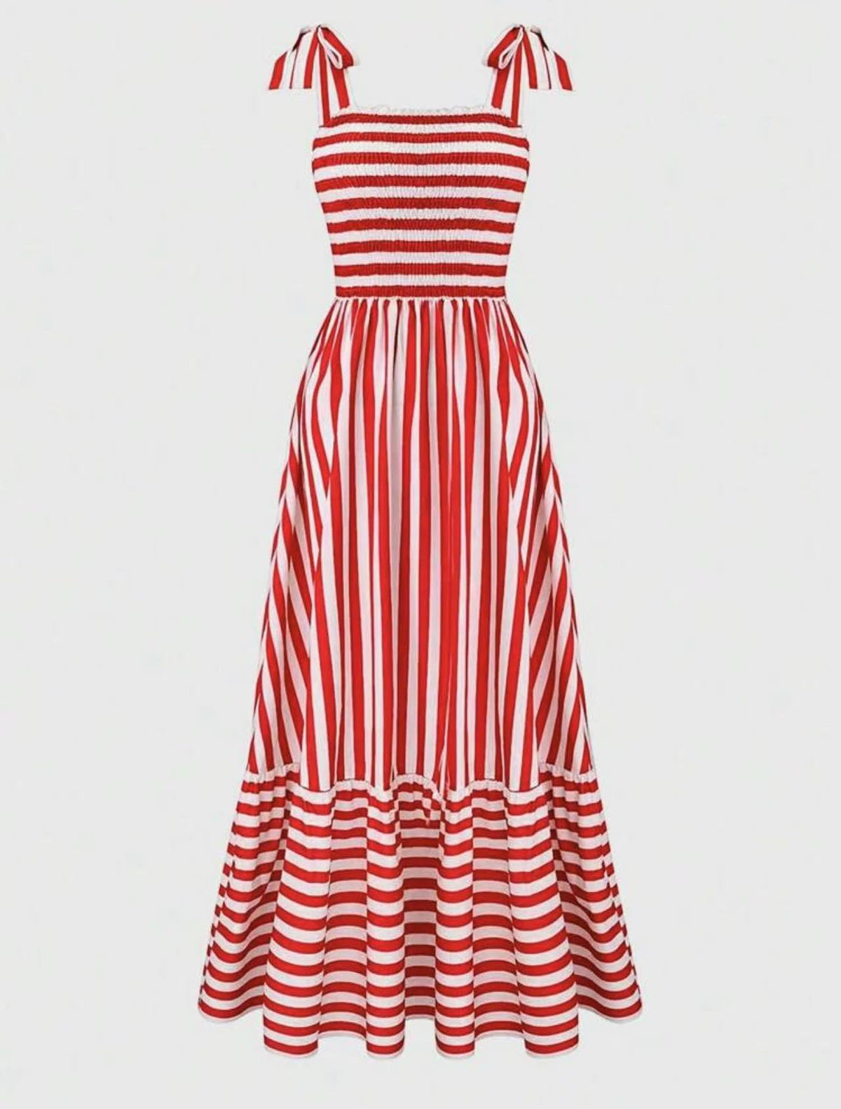 Striped Smocked Tiered Maxi Sundress - Red