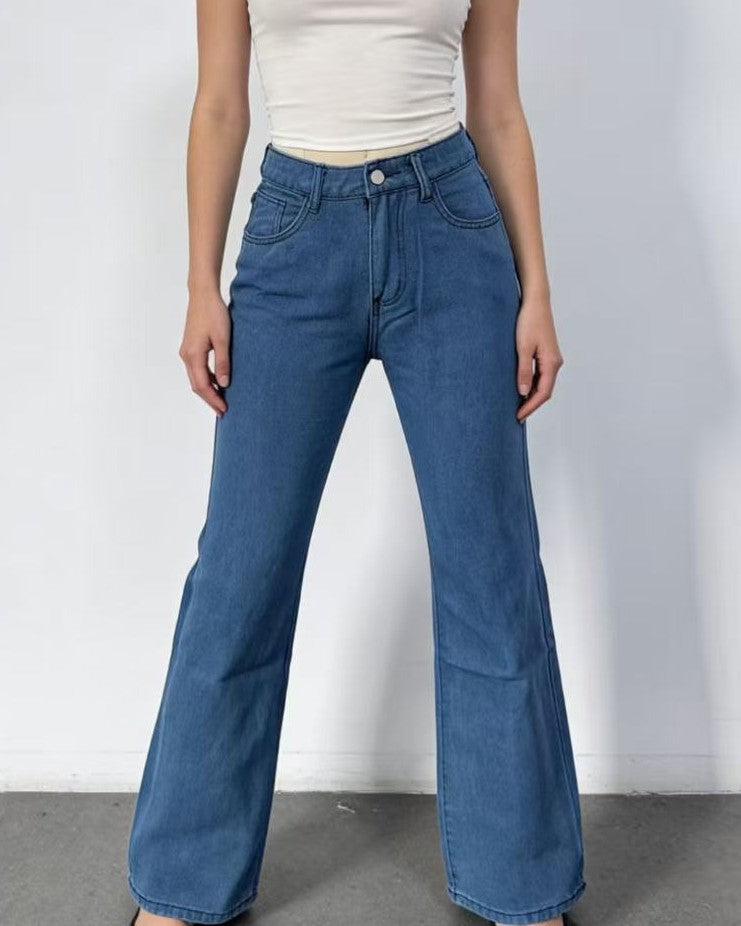 Wide Leg Baggy Jeans With Butterfly Graphic - Dark-Blue