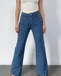 Wide Leg Baggy Jeans With Butterfly Graphic - Dark-Blue