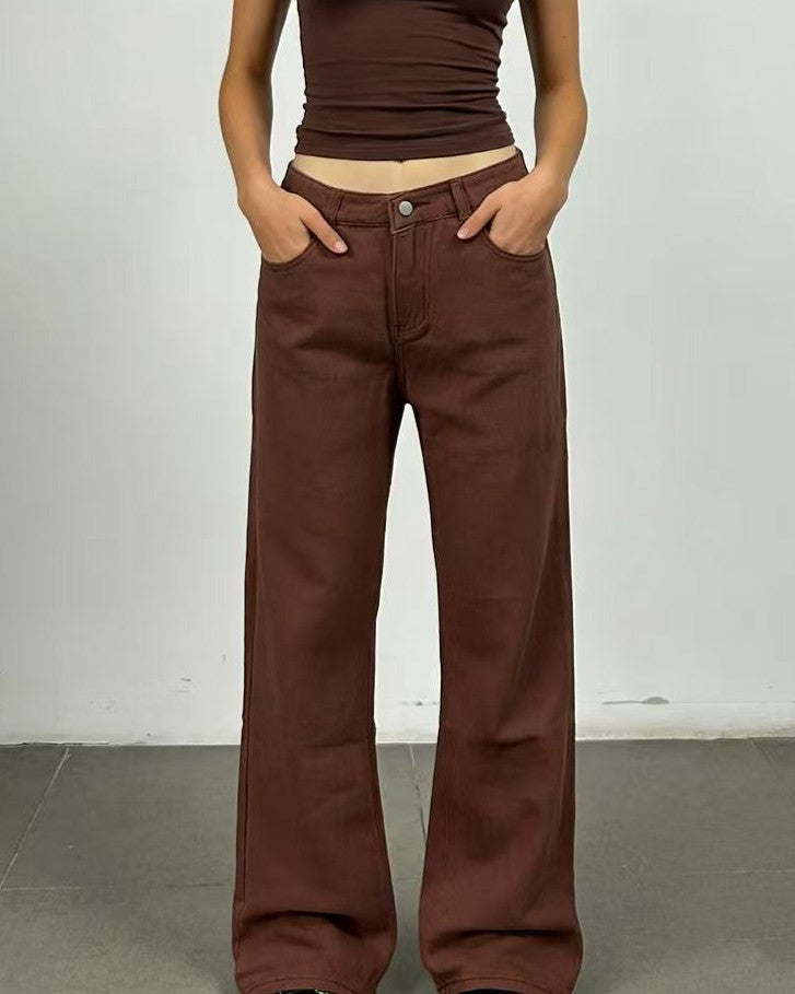 Wide Leg Baggy Jeans With Butterfly Graphic - Khaki
