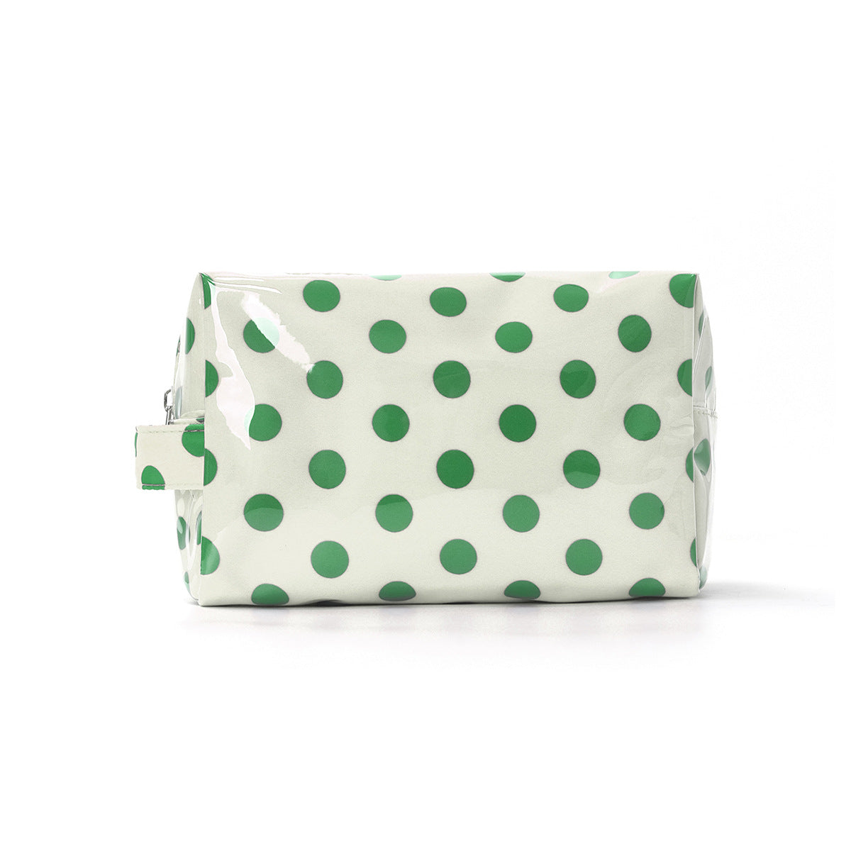 Glossy Polka Dot Zip Top Cosmetic Pouch - Beige