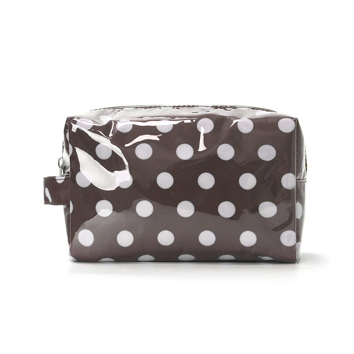 Glossy Polka Dot Zip Top Cosmetic Pouch - Brown