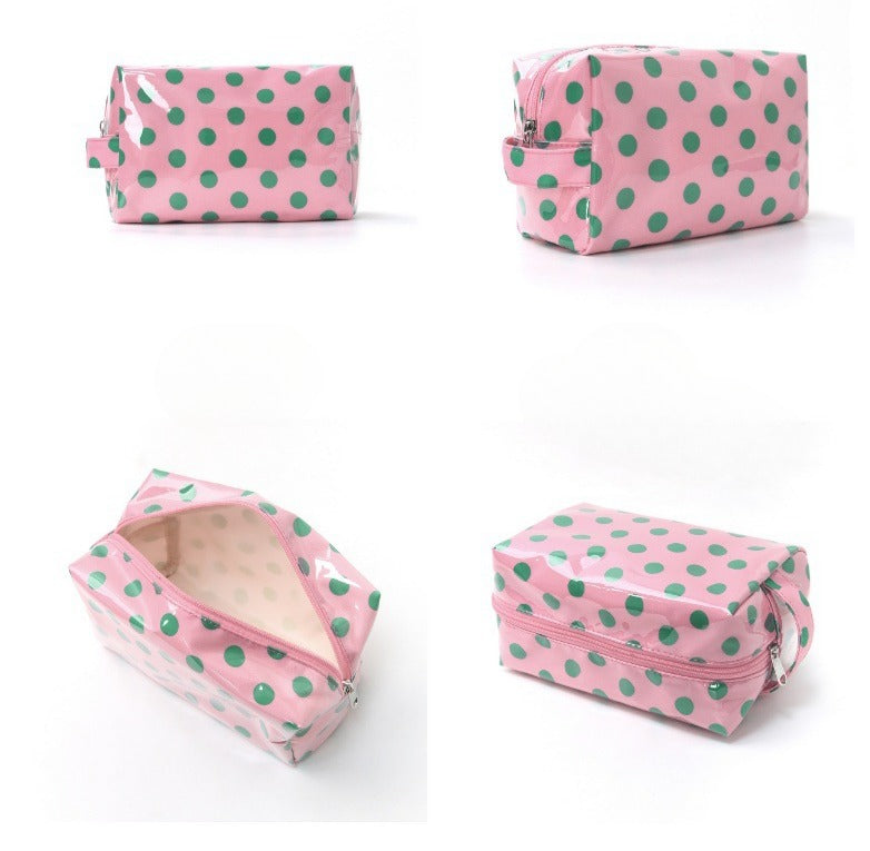 Glossy Polka Dot Zip Top Cosmetic Pouch - GPink - 2