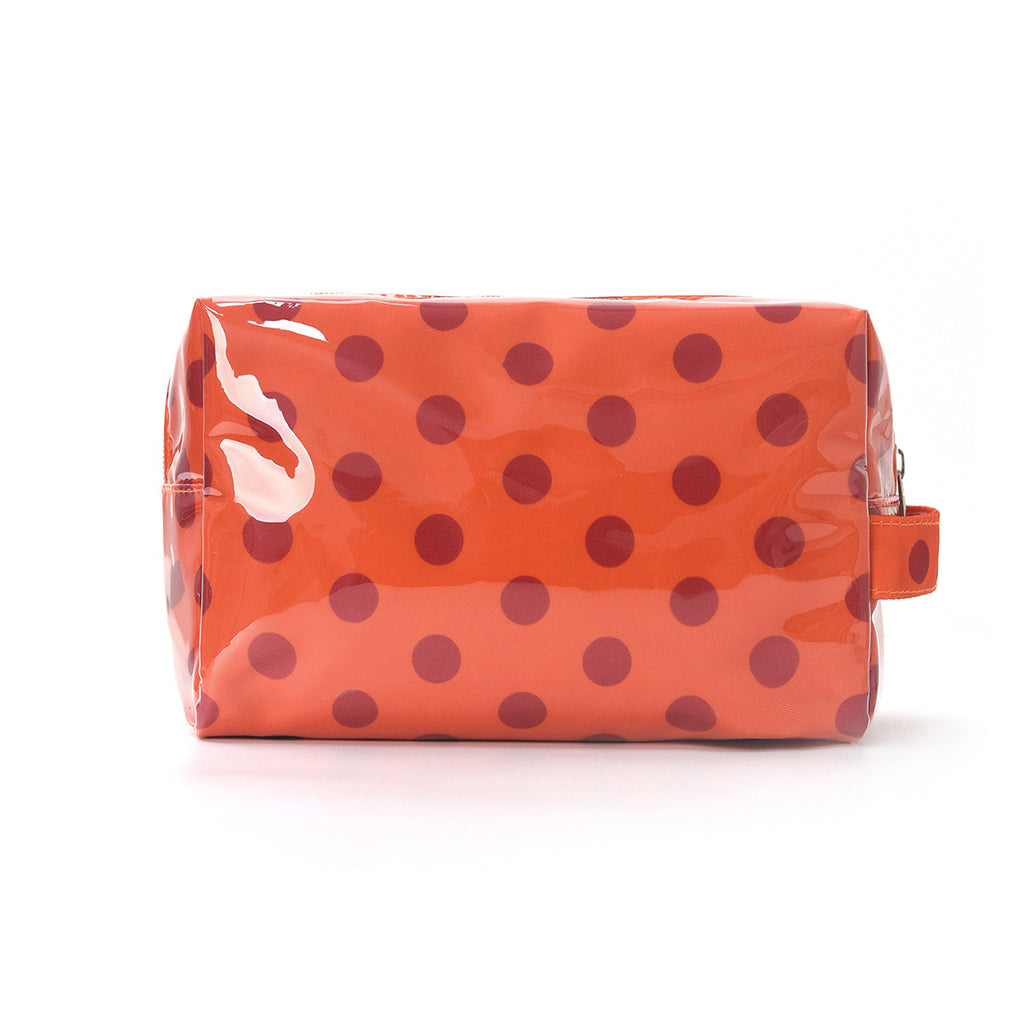 Glossy Polka Dot Zip Top Cosmetic Pouch - Orange