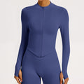Ribbed Seamless Cropped Zip Up Workout Jacket - Indigo