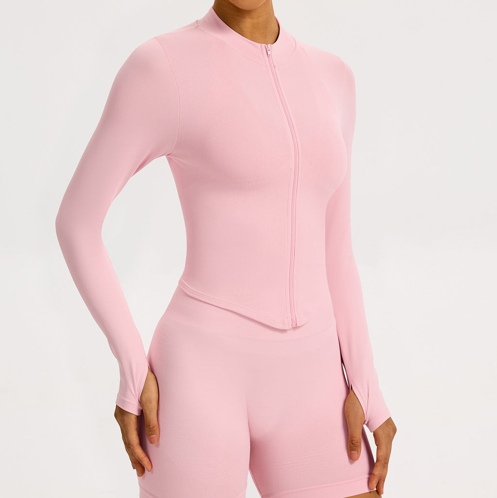 Ribbed Seamless Cropped Zip Up Workout Jacket