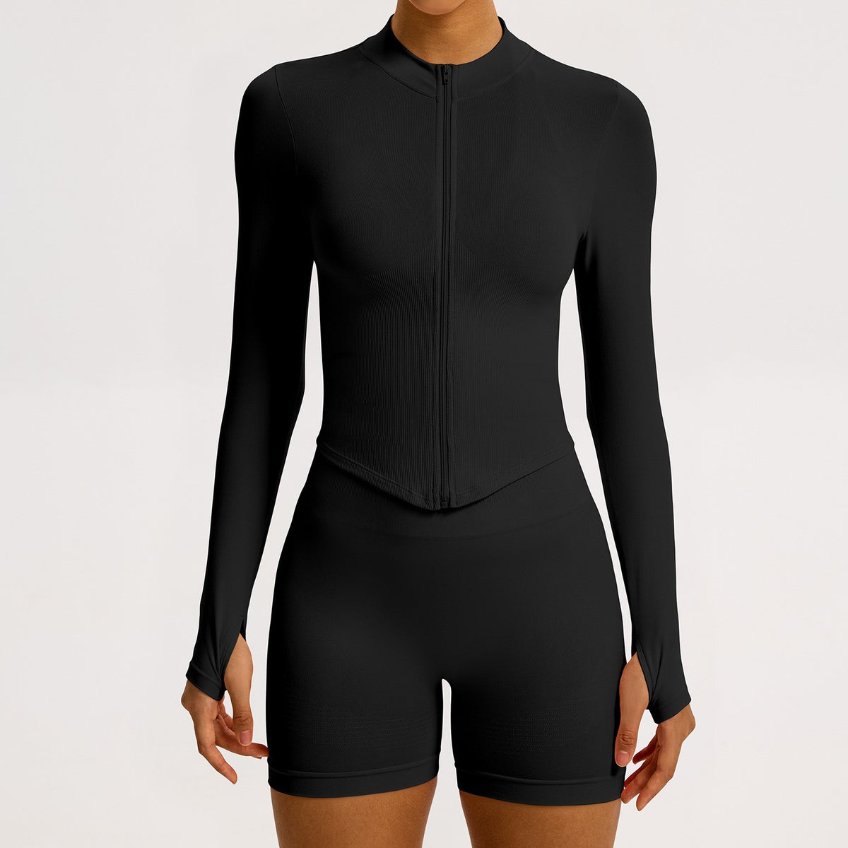 Ribbed Seamless Cropped Zip Up Workout Jacket