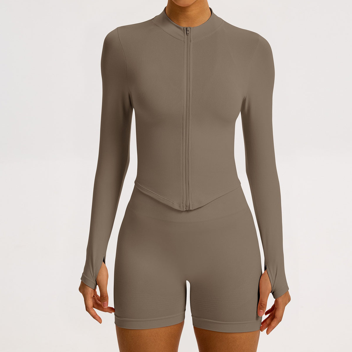 Ribbed Seamless Cropped Zip Up Workout Jacket