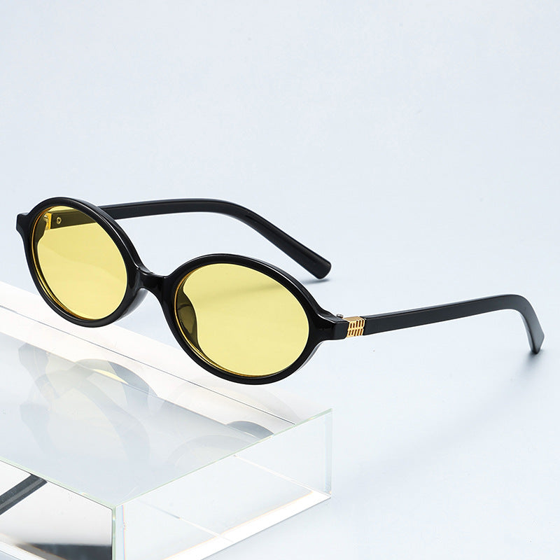 Retro Narrow Oval Sunglasses With Slim Temples - Color_02
