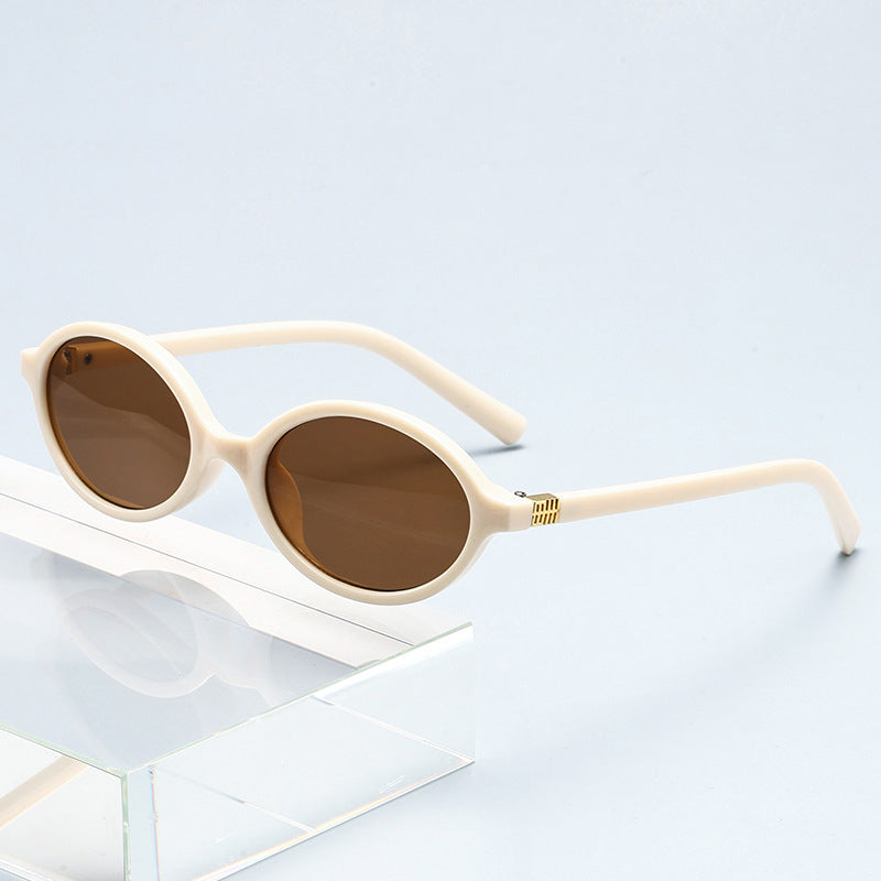 Retro Narrow Oval Sunglasses With Slim Temples - Color_08