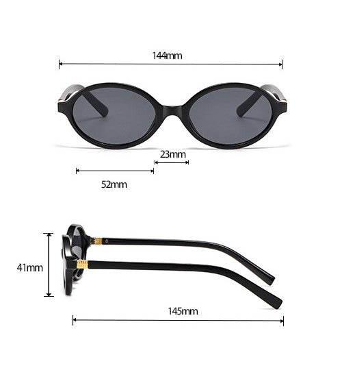 Retro Narrow Oval Sunglasses With Slim Temples