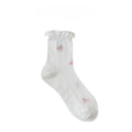 Cherry Embroidered Lettuce Trim Ankle Socks - White