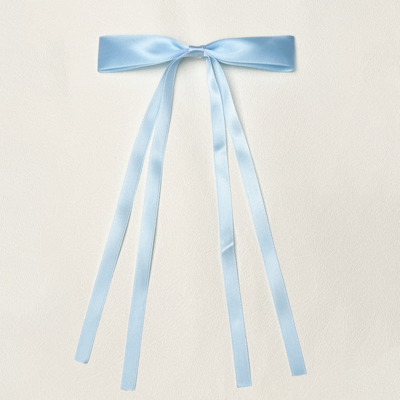 Layered Satin Ribbon Bow Hair Clip - Blue