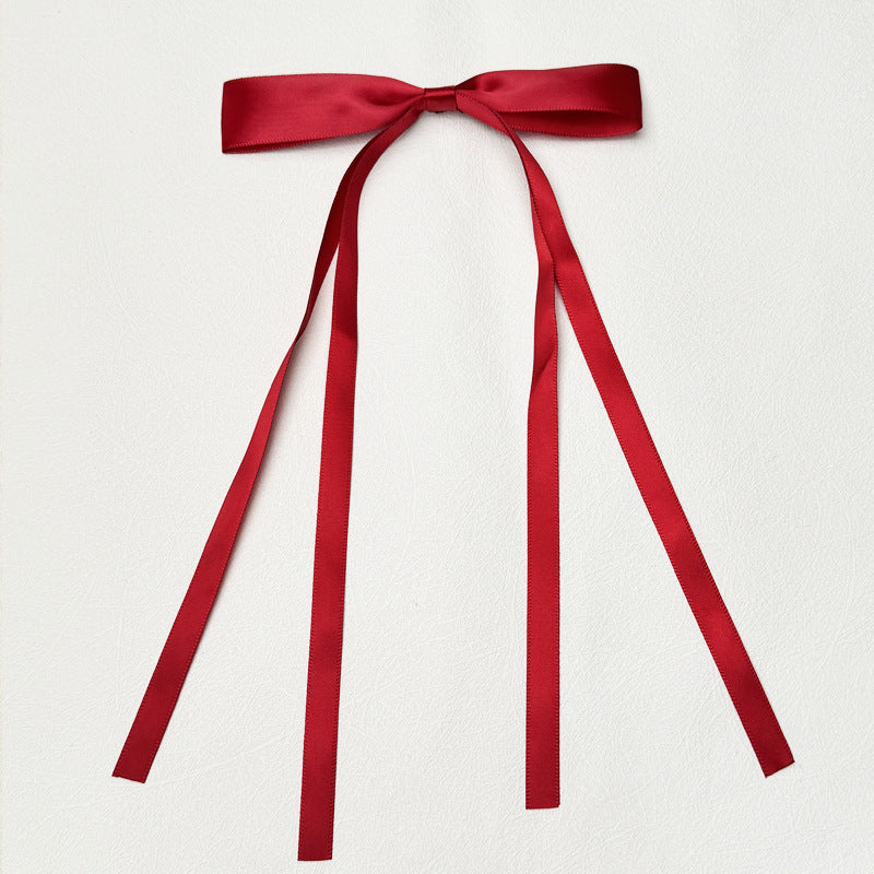 Layered Satin Ribbon Bow Hair Clip - Burgundy
