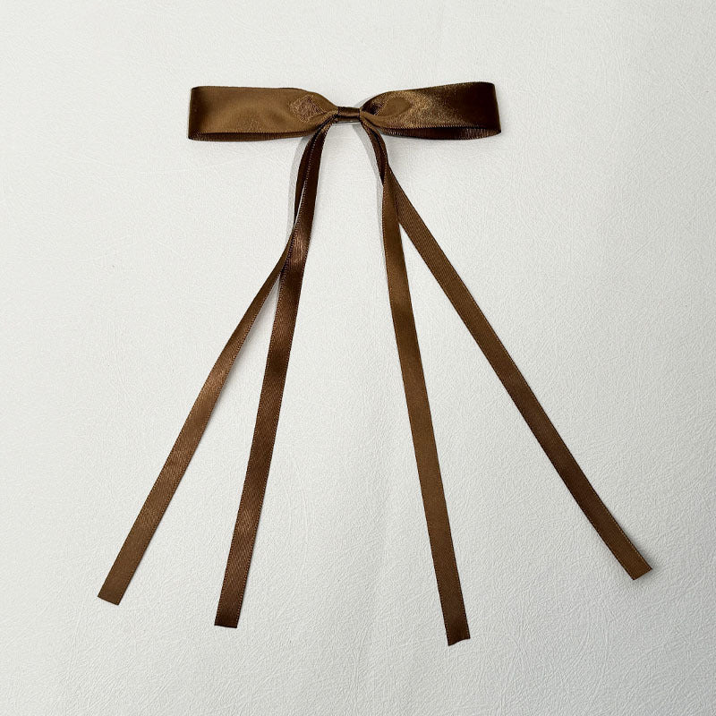 Layered Satin Ribbon Bow Hair Clip - Coffee