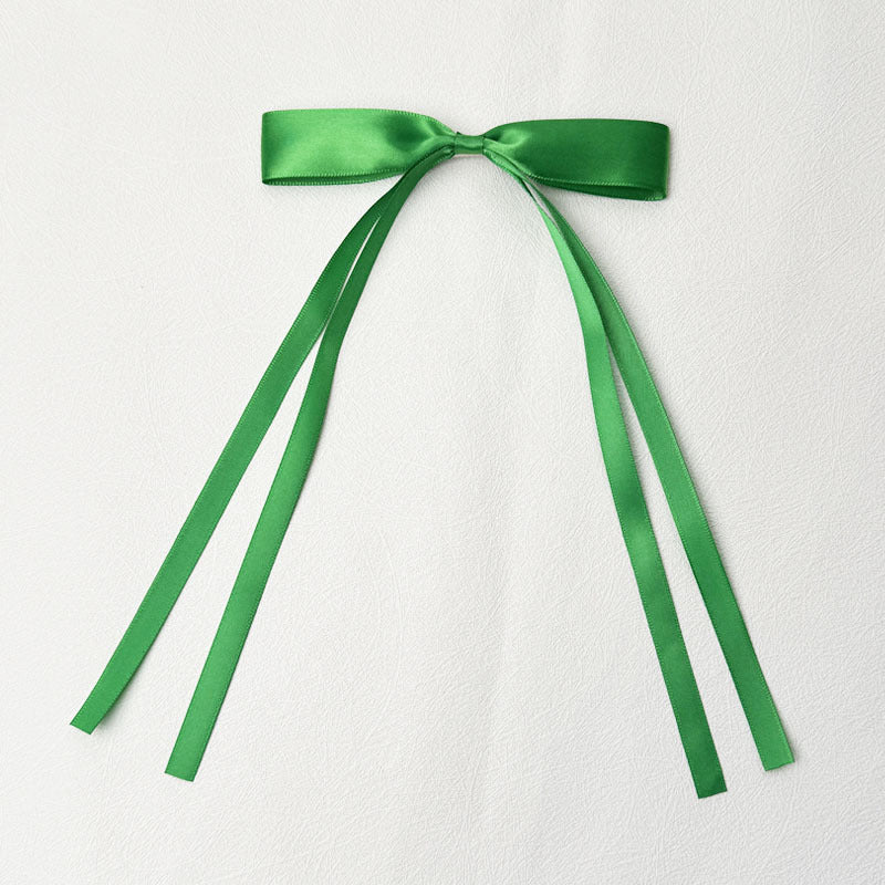 Layered Satin Ribbon Bow Hair Clip - Emerald