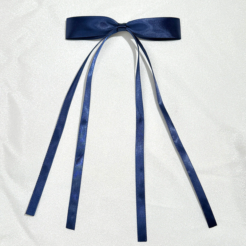 Layered Satin Ribbon Bow Hair Clip - Navy