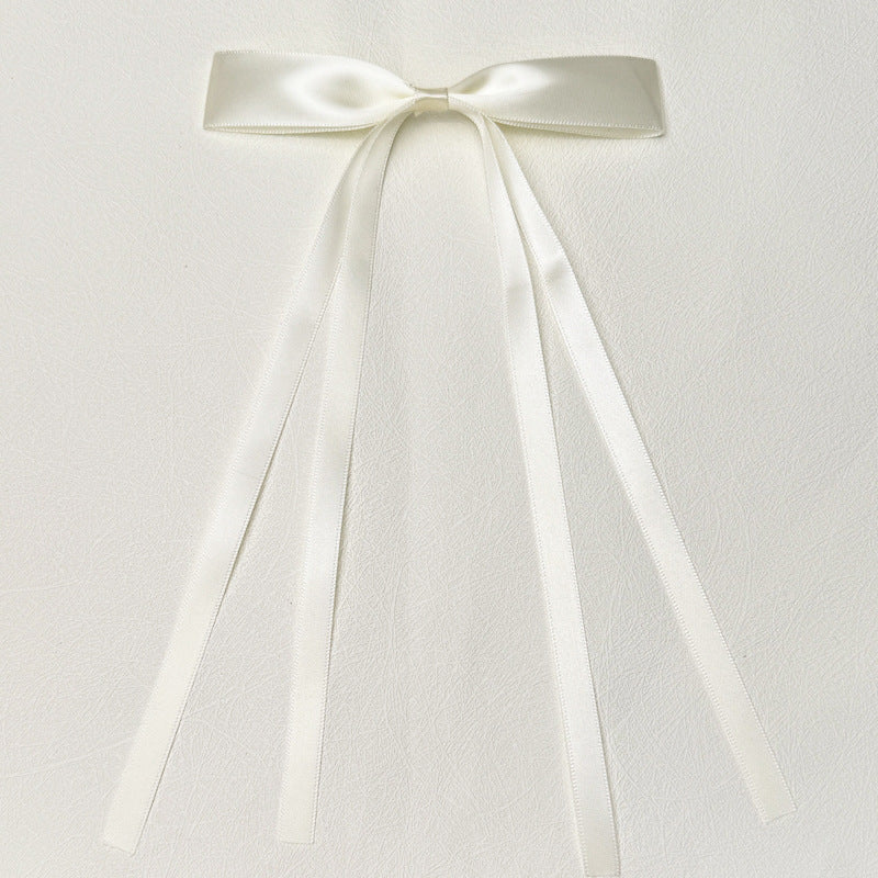 Layered Satin Ribbon Bow Hair Clip - OffWhite