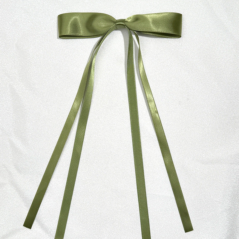 Layered Satin Ribbon Bow Hair Clip - Olive