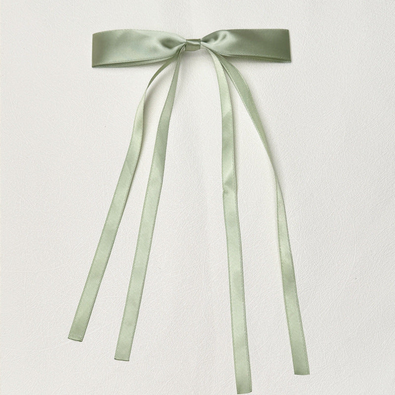 Layered Satin Ribbon Bow Hair Clip - Sage