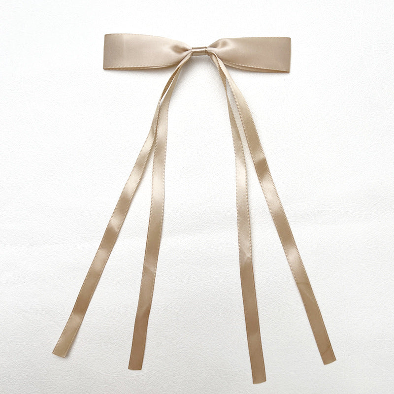 Layered Satin Ribbon Bow Hair Clip - Tan
