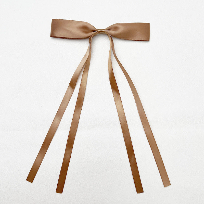 Layered Satin Ribbon Bow Hair Clip - Taupe