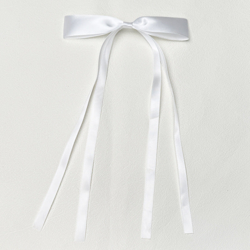 Layered Satin Ribbon Bow Hair Clip - White