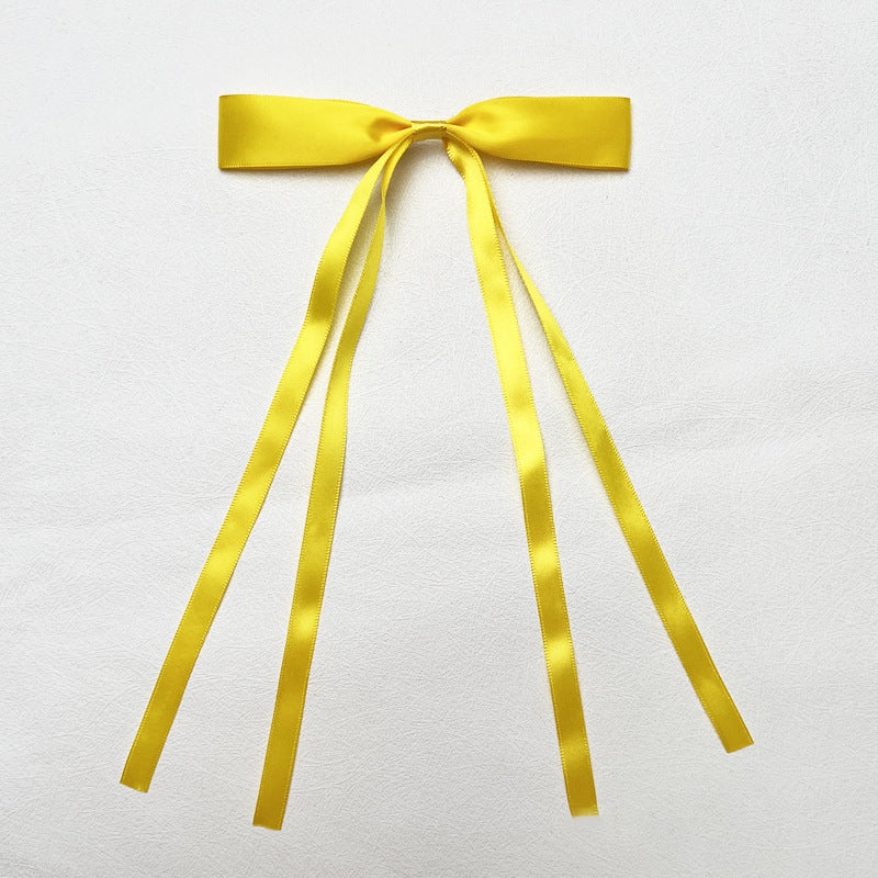 Layered Satin Ribbon Bow Hair Clip - Yellow