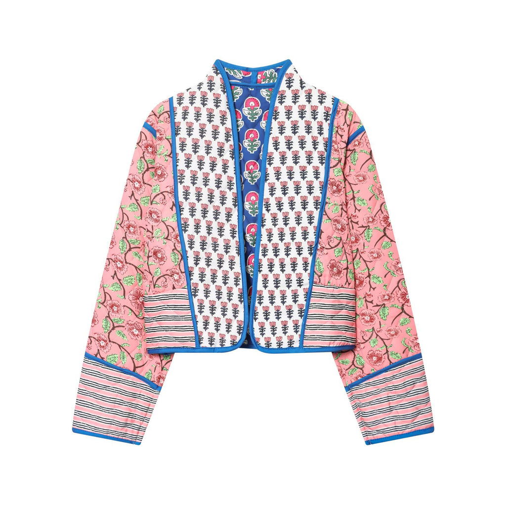 Boho Block Print Quilted Crop Jacket - Floral - 1