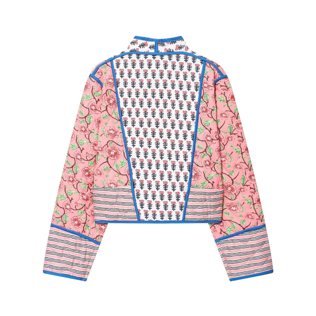 Boho Block Print Quilted Crop Jacket - Floral - 2