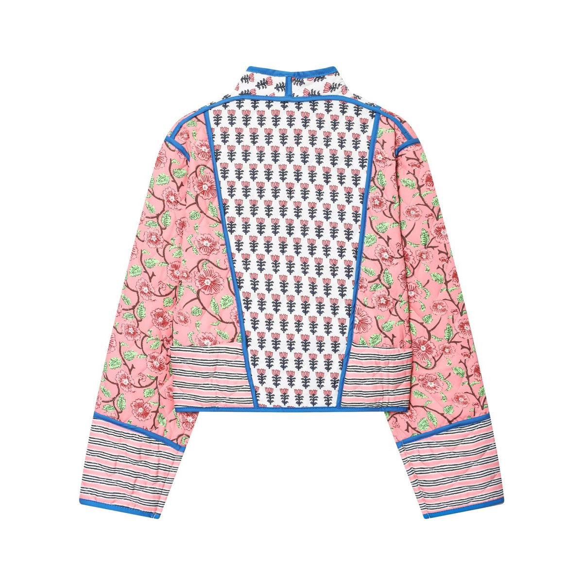 Boho Block Print Quilted Crop Jacket - Floral - 2