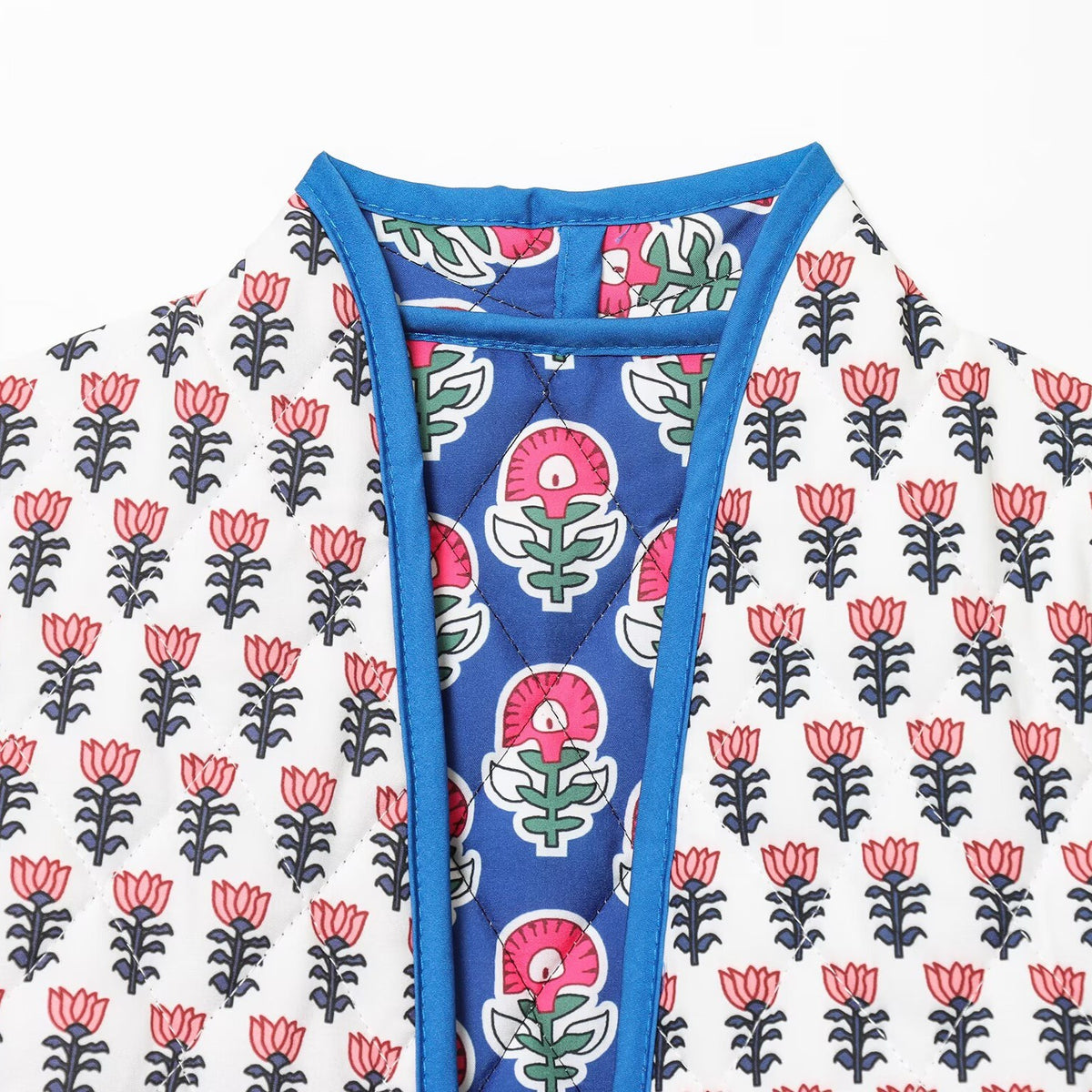 Boho Block Print Quilted Crop Jacket - Floral - 3
