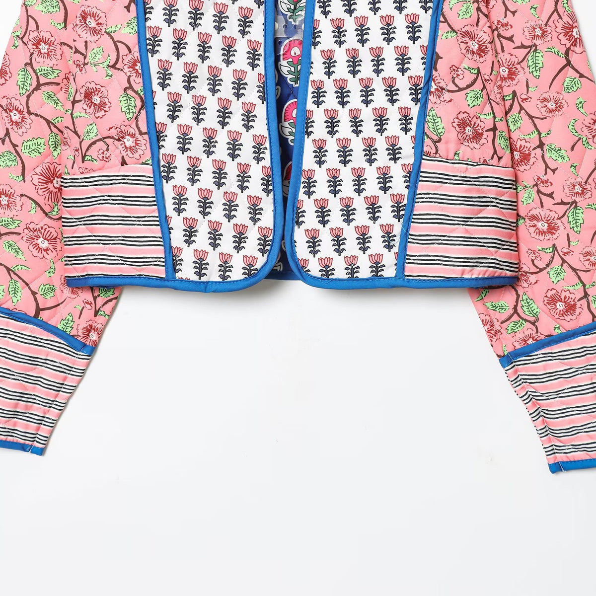 Boho Block Print Quilted Crop Jacket - Floral - 5