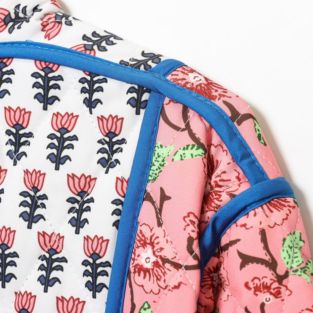 Boho Block Print Quilted Crop Jacket - Floral - 8