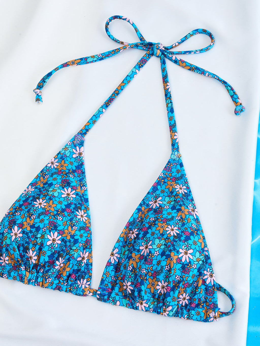 Ditsy Print Halter Triangle Bikini Set - BlueFlower - 2