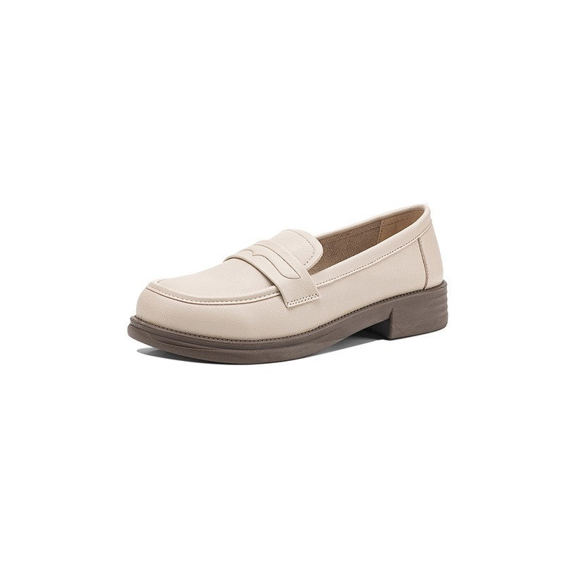 Soft Round Toe Penny Loafers - Cream