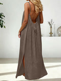 Strappy Open Back Maxi Dress With Slit - Coffee