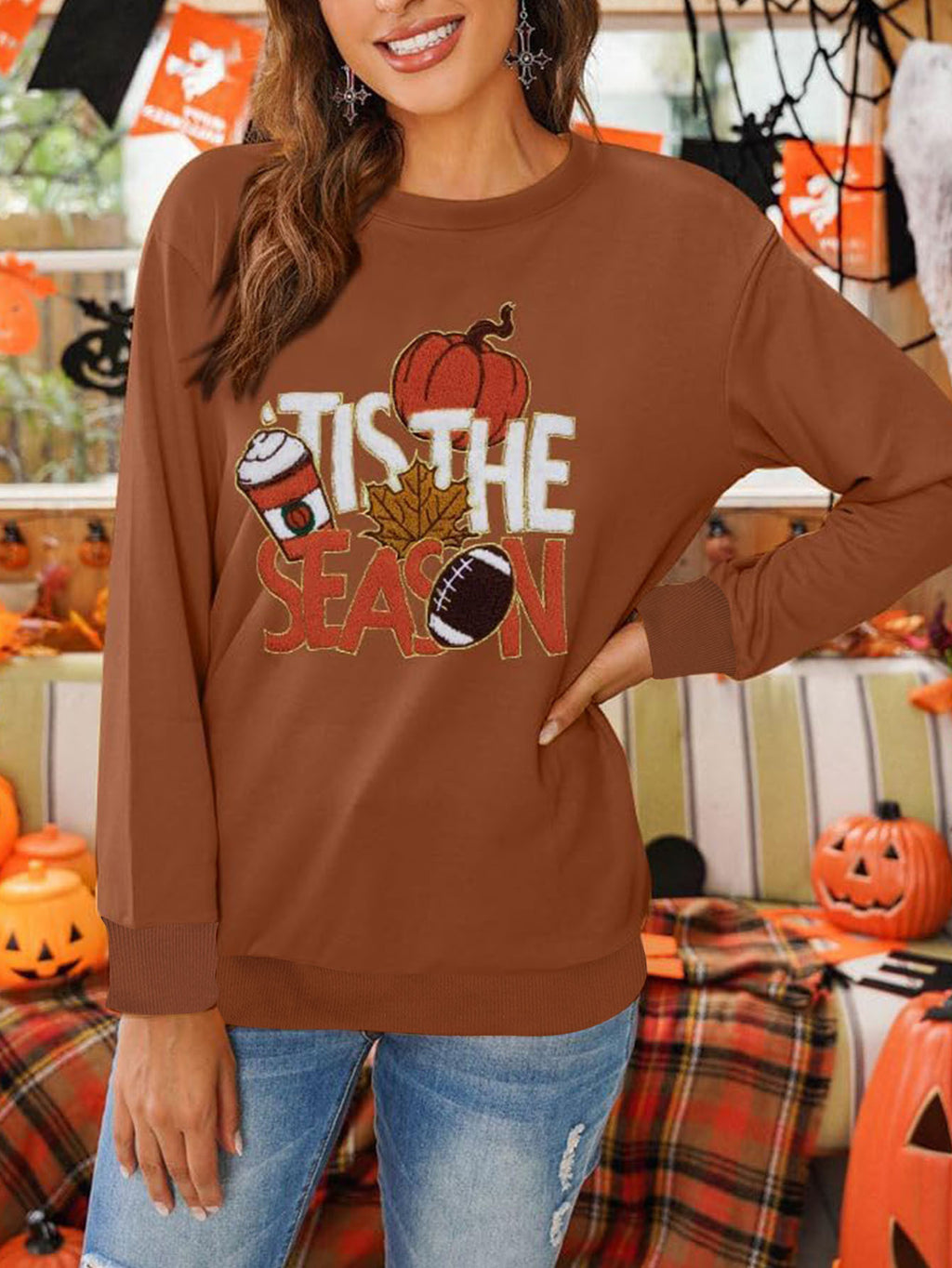 Halloween Ghost and Pumpkin Graphic Sweatshirt - Embroider