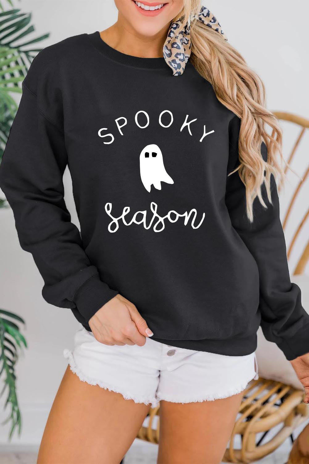 Halloween Ghost and Pumpkin Graphic Sweatshirt - Printed - 2